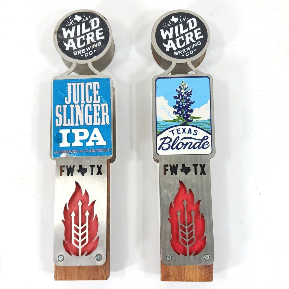 Wild Acre Brewing Co Fort Worth Texas Beer Tap Handle Lot of 2 Metal Wood Bar